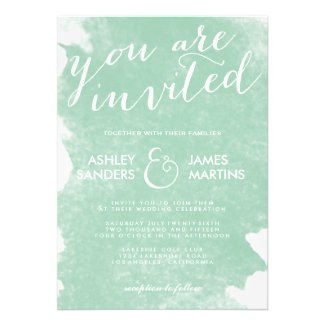 Mint Green Watercolor Wedding Invitations by AntiqueChandelier for MonogramGallery.ca