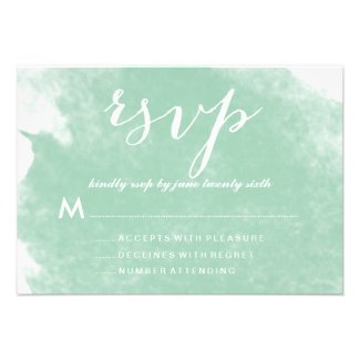 Mint Green Watercolor Wedding Invitations RSVP Cards by AntiqueChandelier for MonogramGallery.ca
