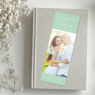 Chic Mint Green Wedding Photo Personalized Bookmarks