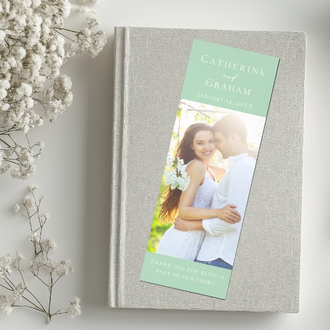 Chic Mint Green Wedding Photo Personalized Bookmarks (Creator Uploaded)