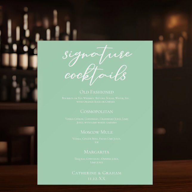 Chic Mint Green Wedding Signature Cocktails Menu Foam Board (Creator Uploaded)