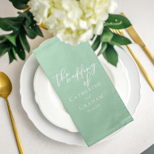 Chic Mint Green White Personalized Wedding Cloth Napkin