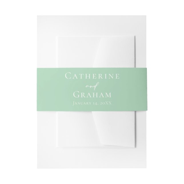 Chic Mint Green White Personalized Wedding Invitation Belly Band (Front Example)