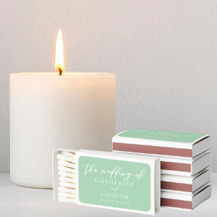 Chic Mint Green White Personalized Wedding Matchboxes