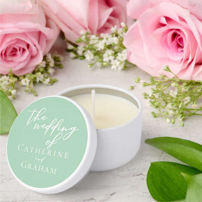 Chic Mint Green White Personalized Wedding Mini Candle Favors (Insitu (Wedding))