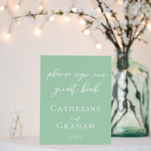 Chic Mint Green White Script Wedding Guest Book Foam Board