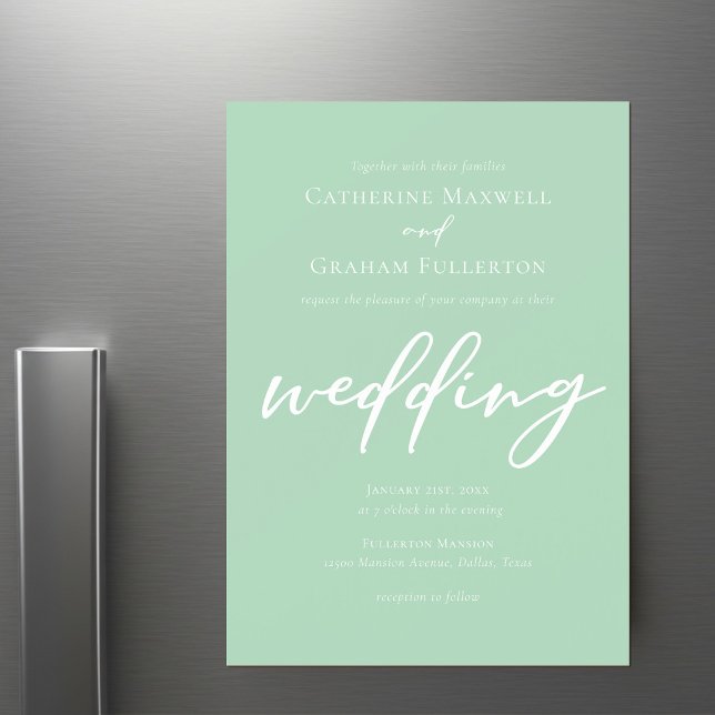 Chic Mint Green White Typography Spring Wedding Magnetic Invitation (Creator Uploaded)