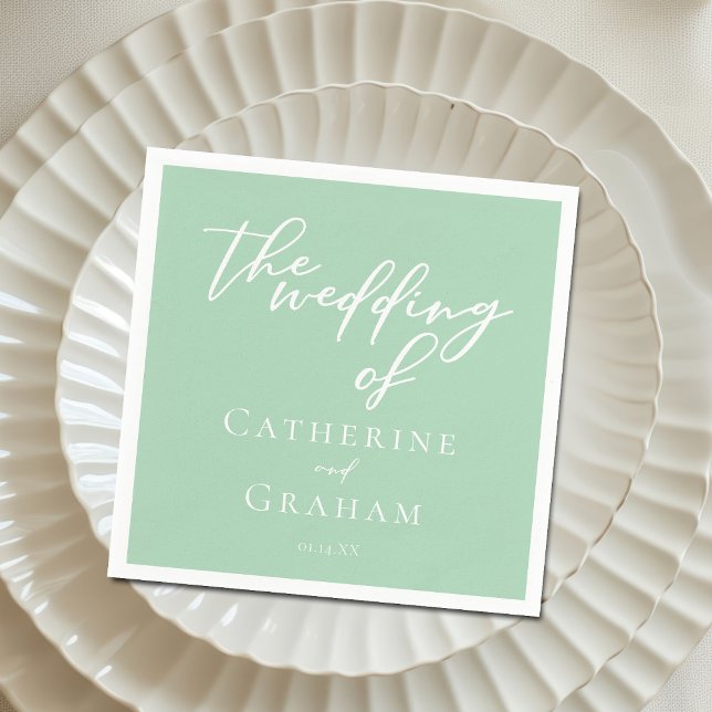 Chic Mint Green White Typography Wedding Napkins (Creator Uploaded)