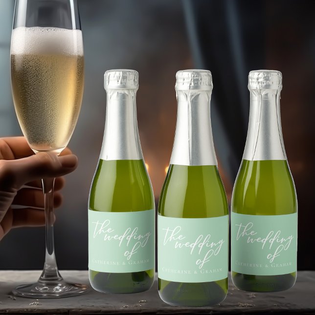 Chic Mint Green White Wedding Personalized Mini Sparkling Wine Label (Creator Uploaded)