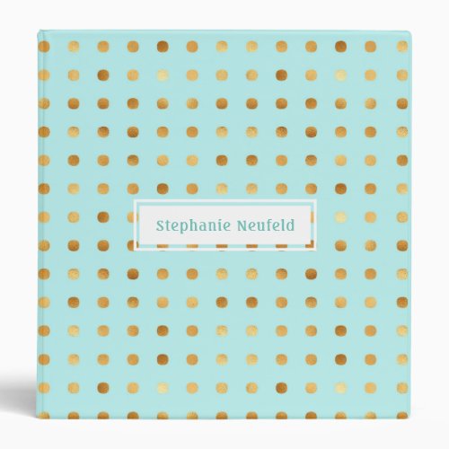 Chic Mint Green with Gold Polka Dots Monogrammed 3 Ring Binder