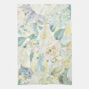 Chic mint green yellow blue watercolor floral kitchen towel