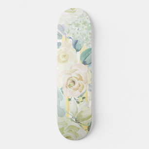 Chic mint green yellow blue watercolor floral skateboard