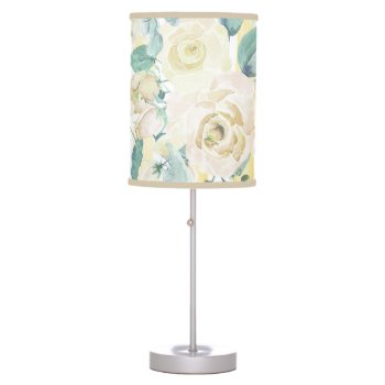 Chic Mint Green Yellow Blue Watercolor Floral Table Lamp by kicksdesign at Zazzle