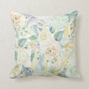 Chic mint green yellow blue watercolor floral throw pillow