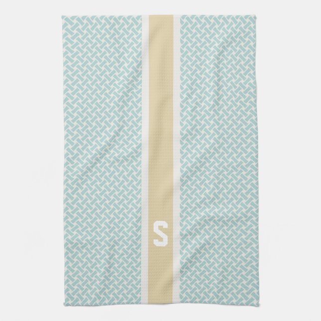 Chic mint herringbone geometric patterns monogram towel (Vertical)