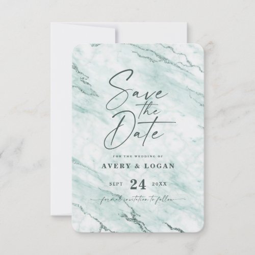 Chic Mint Marble with Dusty Green Foil Details Save The Date