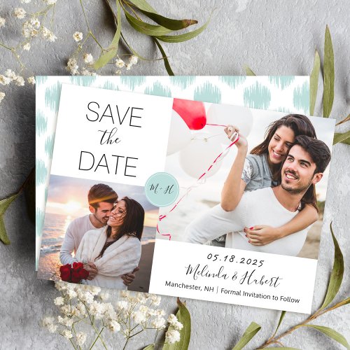 Chic Mint Monogram Wedding Save The Date Photo
