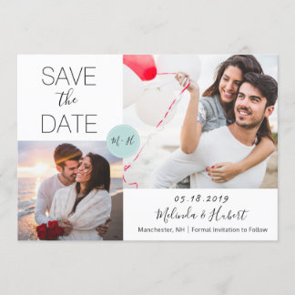 Chic Mint Monogram Wedding Save The Date Photo