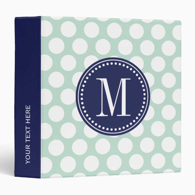 Chic Mint & Navy Big Dots Monogrammed 3 Ring Binder (Front/Spine)