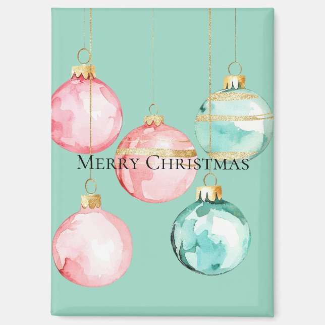 Chic Mint Pink Gold Christmas Ornaments Magnet (Front)