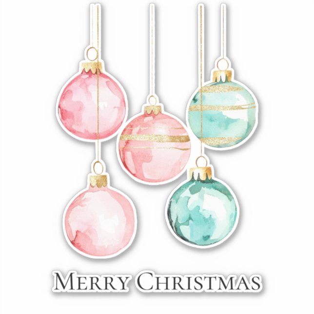 Chic Mint Pink Gold Christmas Ornaments Sticker (Front)