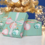 Chic Mint Pink Gold Christmas Ornaments Wrapping Paper<br><div class="desc">Chic Mint Pink Gold Christmas Ornaments</div>