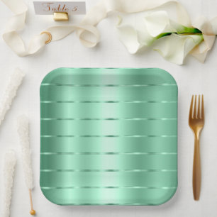 Chic Mint Ribbon Bridal Shower Paper Plates