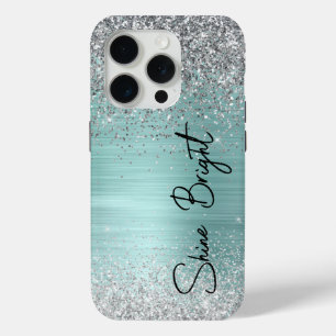Chic Mint Silver Glitter Sparkle iPhone 15 Pro Case