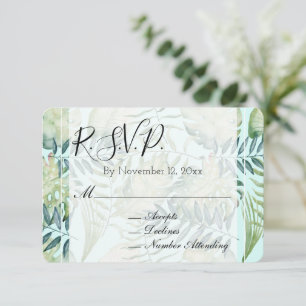Chic Mint Tropical Green Leaves Wedding RSVP Enclosure Card
