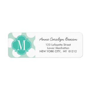Chic Mint & Turquoise Big Dots Monogrammed Label