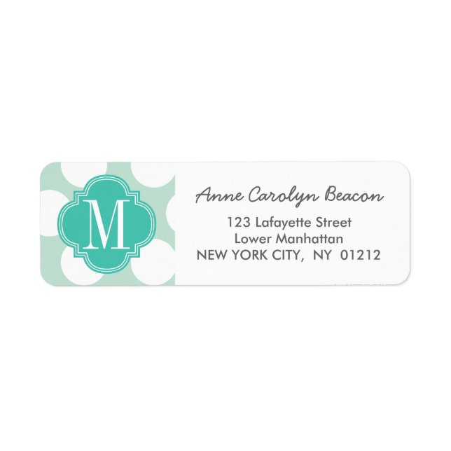 Chic Mint & Turquoise Big Dots Monogrammed Label (Front)