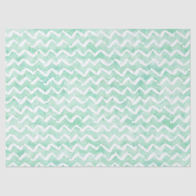 Chic Mint Watercolor Chevron Stripes Tissue Paper (Front)