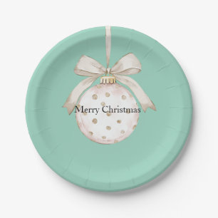 Chic Mint White Dots Bow Ornament Christmas Paper Plates