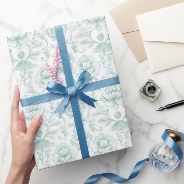 Chic Mint White Floral Wedding Wrapping Paper (Gifting)