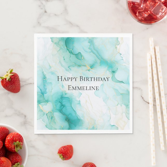 Chic Mint White Gold Birthday Napkins (Insitu)