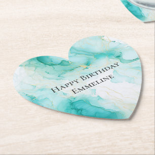 Chic Mint White Gold Birthday Paper Coaster