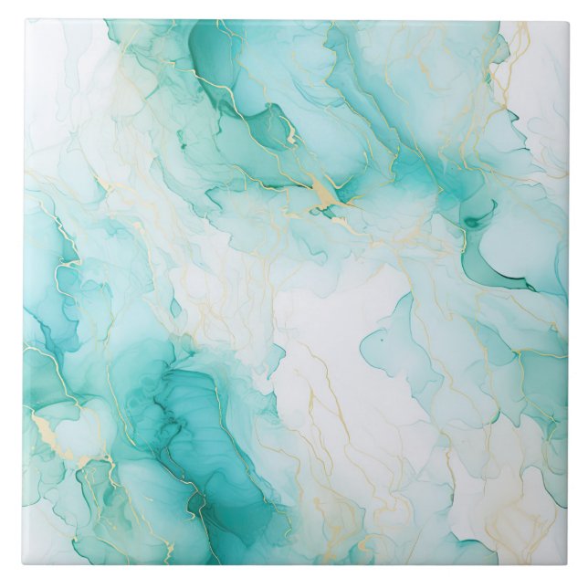 Chic Mint White Gold Bridal Shower Ceramic Tile (Front)