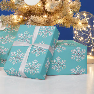 Chic Mint White Snowflakes Christmas Wrapping Paper