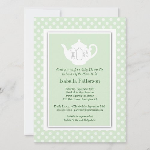 Chic Mint | White Teapot Baby Shower Tea Party Announcements
