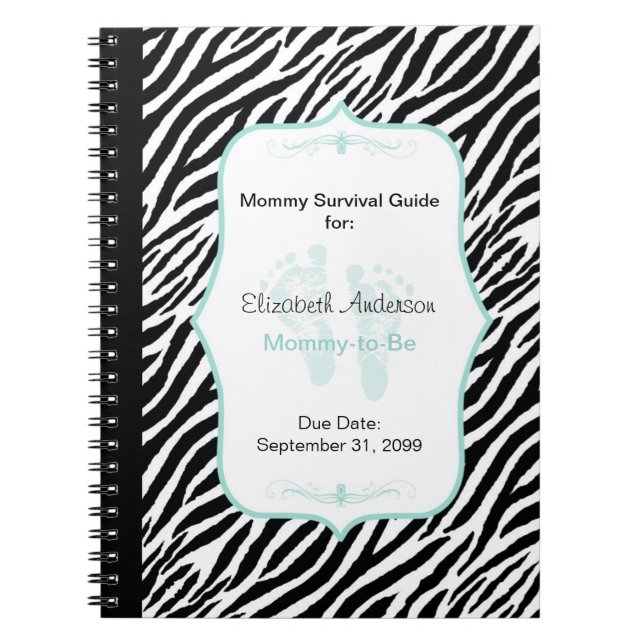 Chic Mint Zebra Mommy Advice for Mother to Be Notebook (Front)