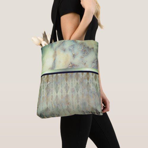 Chic Minty Green Marble Harlequin Tote Bag