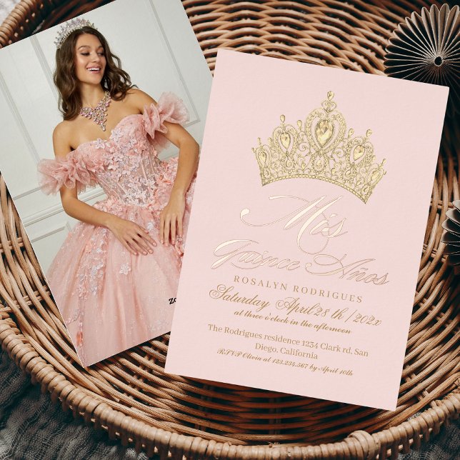 Chic Mis Quince Anos Pink Gold Photo Foil Invitation (Creator Uploaded)