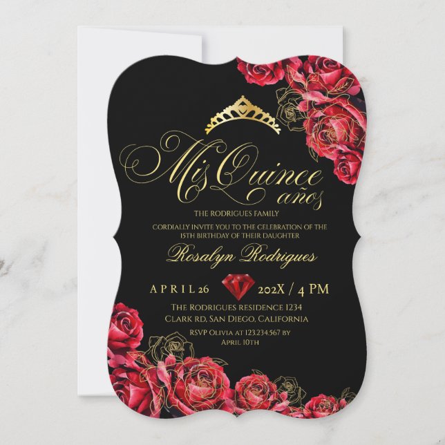 Chic Mis Quince Black red Tiara Diamond (Front)