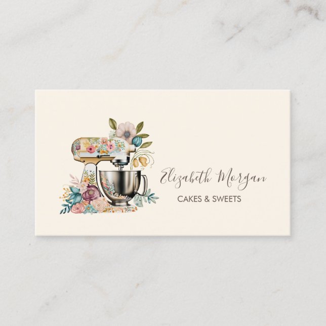 Chic Mixer Flowers Bakery Business Card (Front)