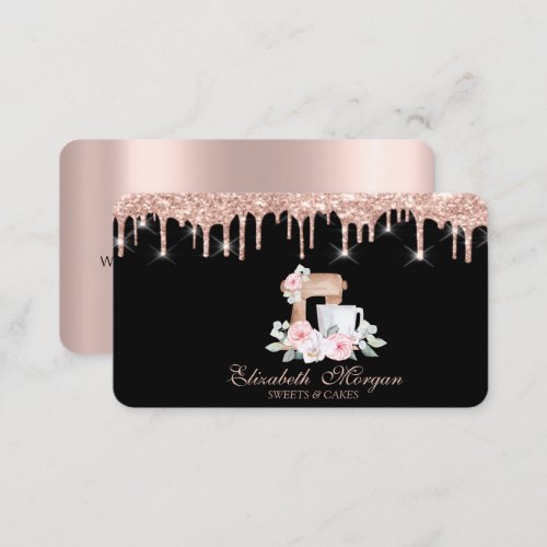 Chic Mixer Flowers Rose Gold Drips Bakery  Business Card