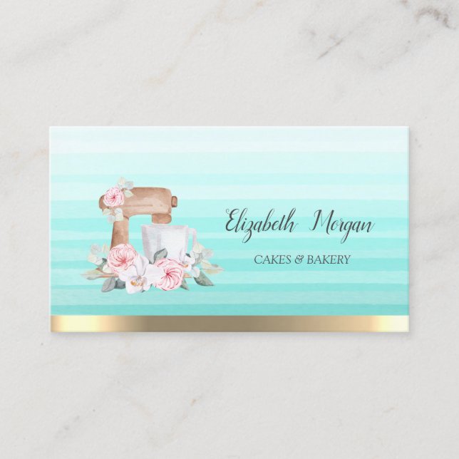Chic Mixer Flowers Stripe Ombre Bakery Business Card (Front)