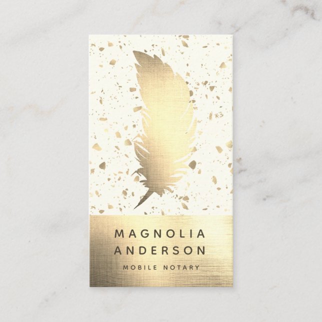 Chic Mobile Notary Gold Foil Quill Business Card (Front)