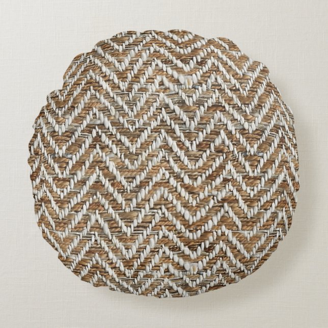 Chic mocha mousse chevron pattern round pillow (Front)