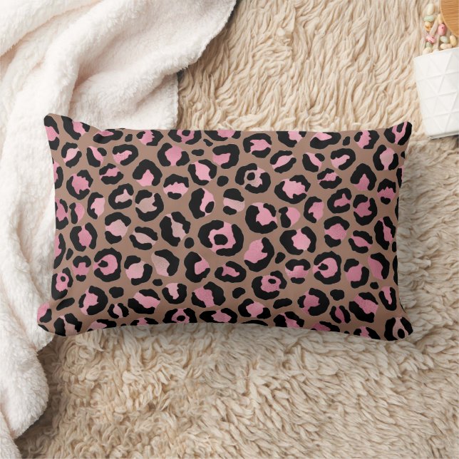 Chic mocha mousse, pink and black Leopard Print Lumbar Pillow (Blanket)