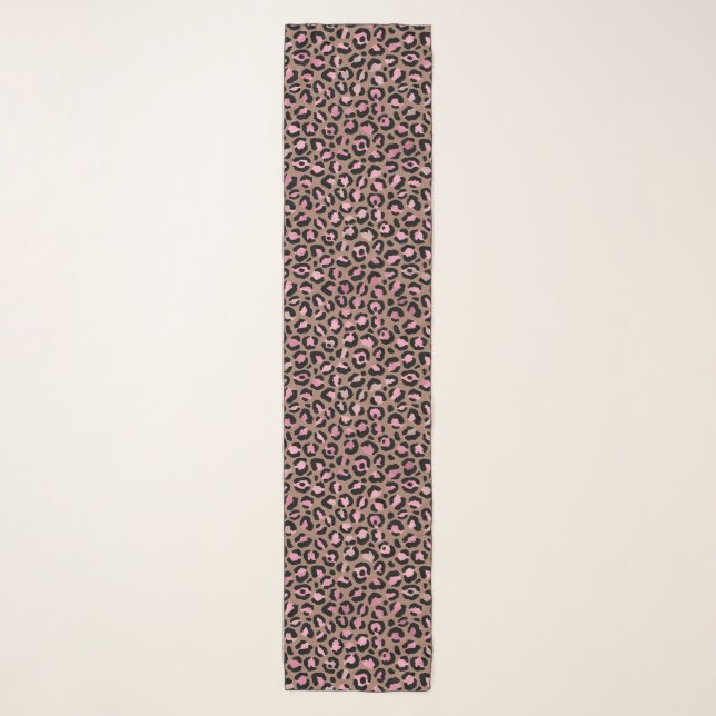 Chic mocha mousse, pink and black Leopard Print Scarf (Front)